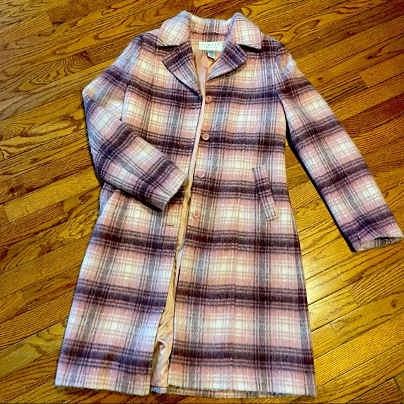 hennes collection Jackets & Blazers - Hennes Collection Long pink plaid wool coat
